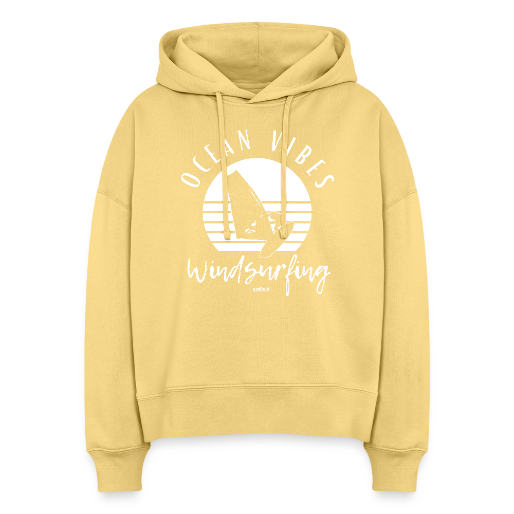 Boxy Frauen Bio Hoodie Nora -ocean vibes sunset- - Hellgelb