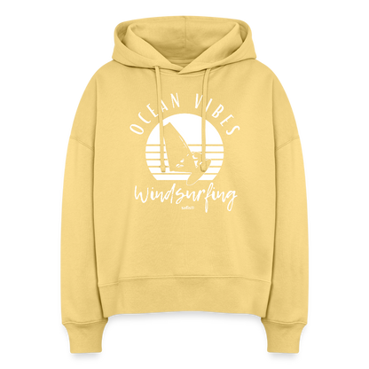 Boxy Frauen Bio Hoodie Nora -ocean vibes sunset- - Hellgelb