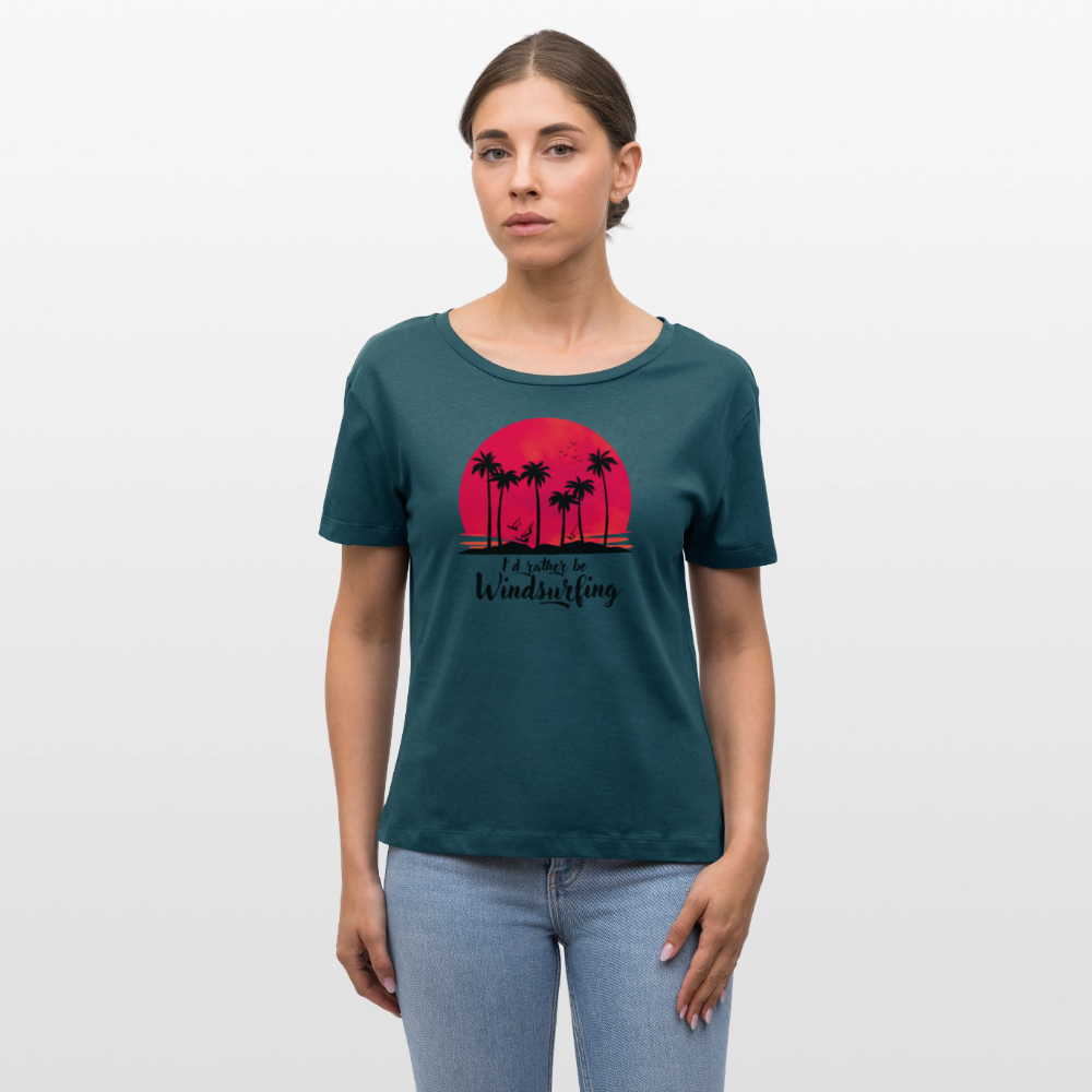 Relaxed Rundhals Frauen Bio-T-Shirt -I´d rather be- - Dunkles Petrol