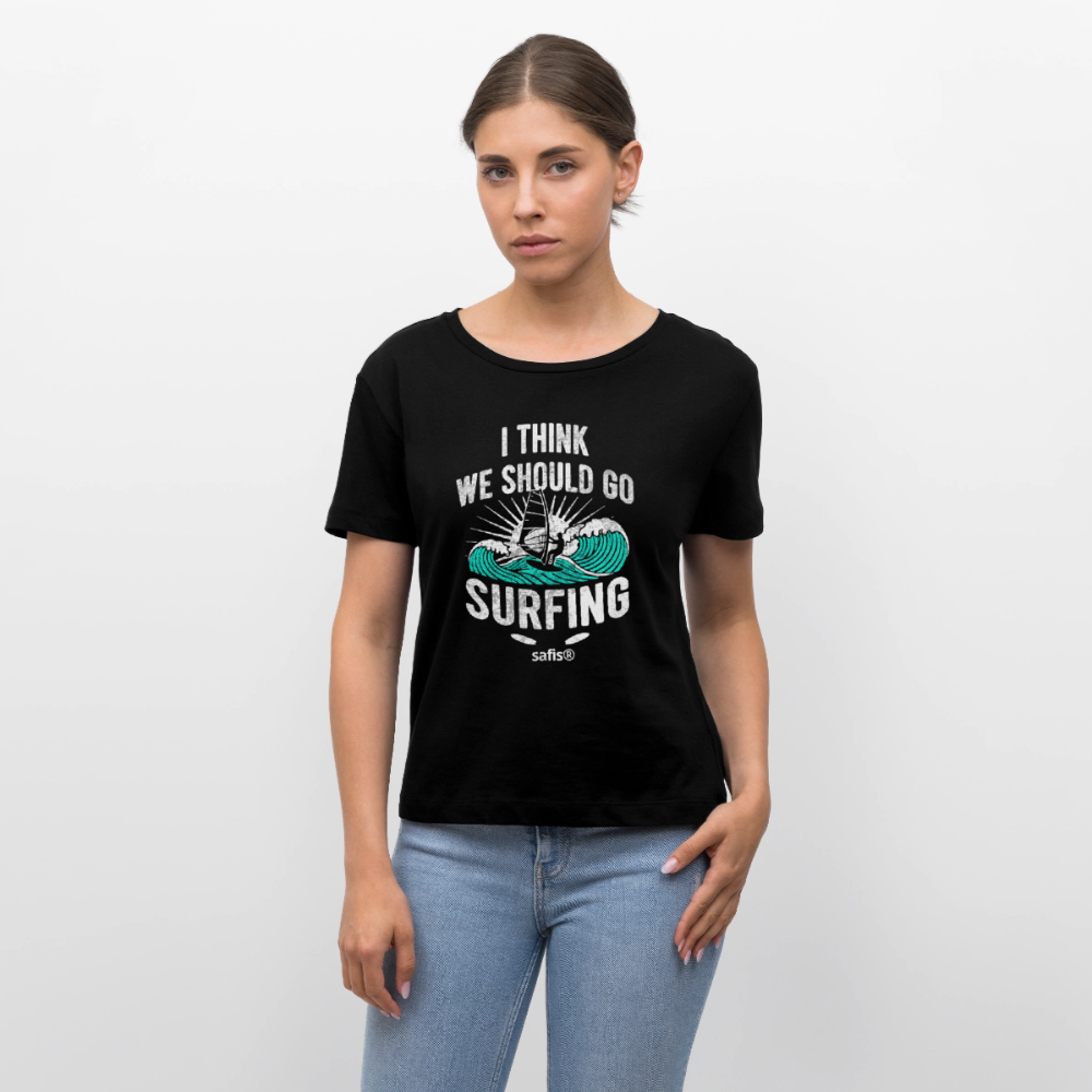 Relaxed Rundhals Frauen Bio-T-Shirt SERENA -surfing- - Schwarz