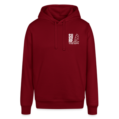 Unisex Bio-Hoodie -surf to be happy- - Burgunderrot
