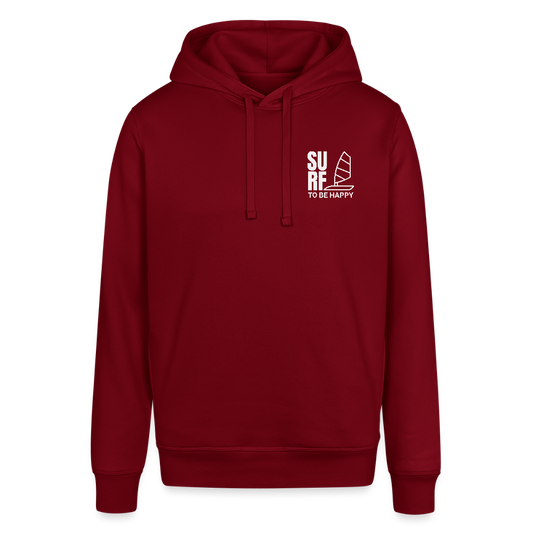 Unisex Bio-Hoodie -surf to be happy- - Burgunderrot