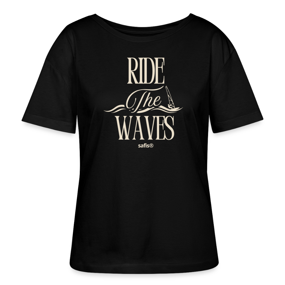 Relaxed Rundhals Frauen Bio-T-Shirt -ride the waves- - Schwarz
