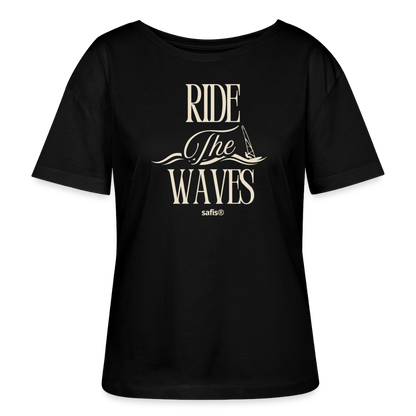 Relaxed Rundhals Frauen Bio-T-Shirt -ride the waves- - Schwarz