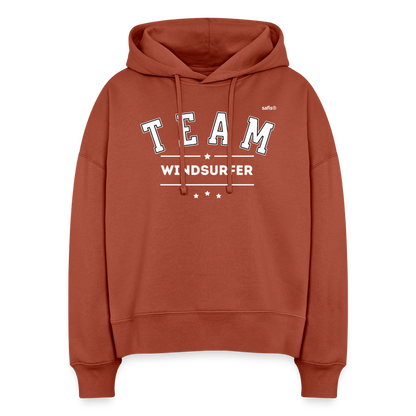 Boxy Frauen Bio Hoodie -Team Windsurfer- - Terrakotta