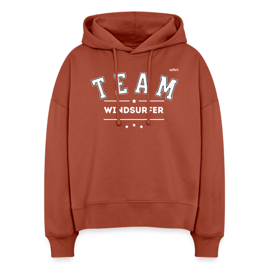 Boxy Frauen Bio Hoodie -Team Windsurfer- - Terrakotta