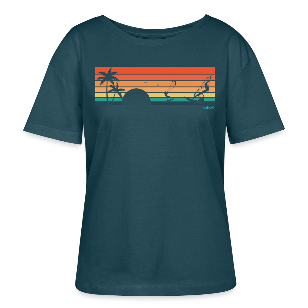 safis® Nachhaltige Windsurf-Kleidung -sunset- Stanley/Stella Relaxed Rundhals Frauen Bio-T-Shirt SERENA - Dunkles Petrol
