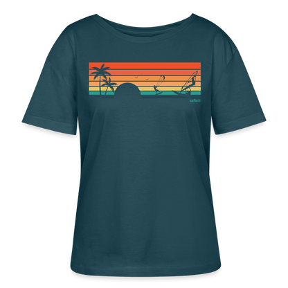 safis® Nachhaltige Windsurf-Kleidung -sunset- Stanley/Stella Relaxed Rundhals Frauen Bio-T-Shirt SERENA - Dunkles Petrol