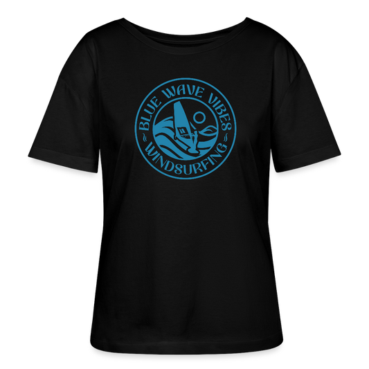 Relaxed Rundhals Frauen Bio-T-Shirt -blue wave vibes- - Schwarz