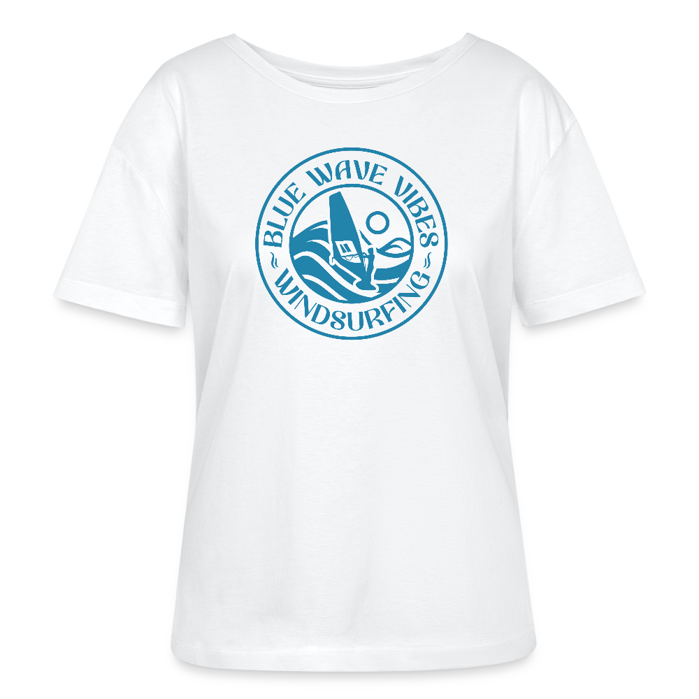 Relaxed Rundhals Frauen Bio-T-Shirt -blue wave vibes- - Weiß