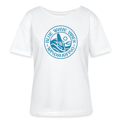 Relaxed Rundhals Frauen Bio-T-Shirt -blue wave vibes- - Weiß
