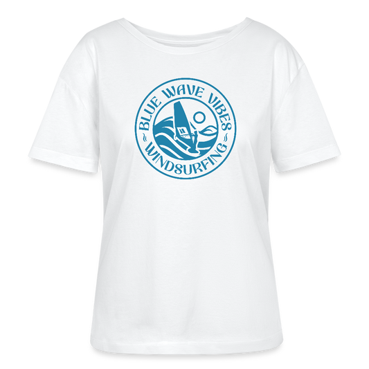 Relaxed Rundhals Frauen Bio-T-Shirt -blue wave vibes- - Weiß
