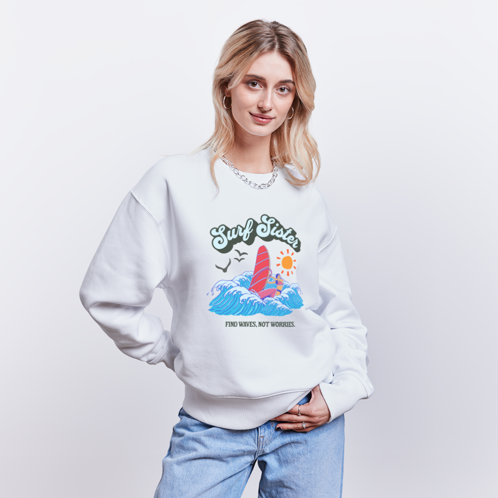 Unisex Oversize Bio Pullover -surf sister- - Weiß