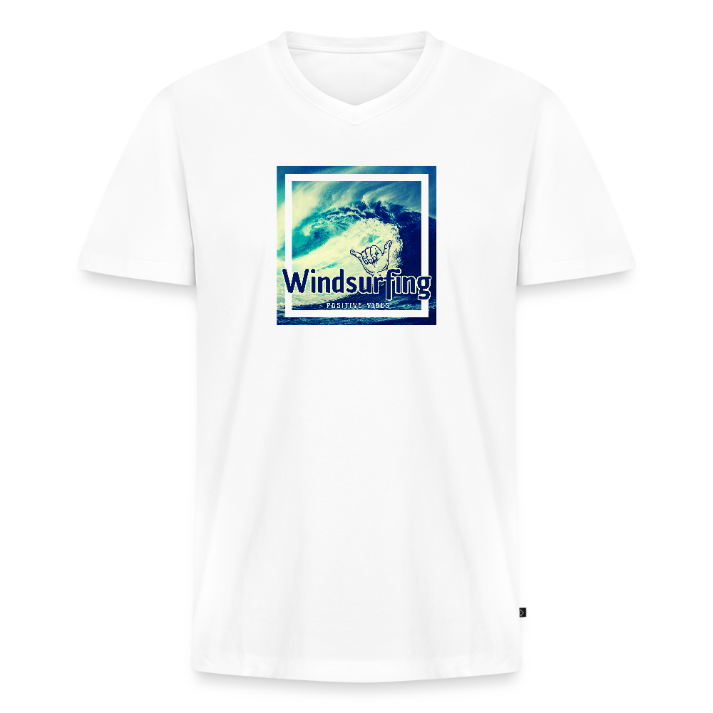Männer Bio-T-Shirt mit V-Ausschnitt -positive vibes- - Weiß