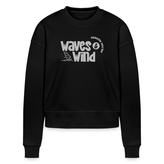 Cropped Frauen Bio-Sweatshirt -waves & wind- - Schwarz