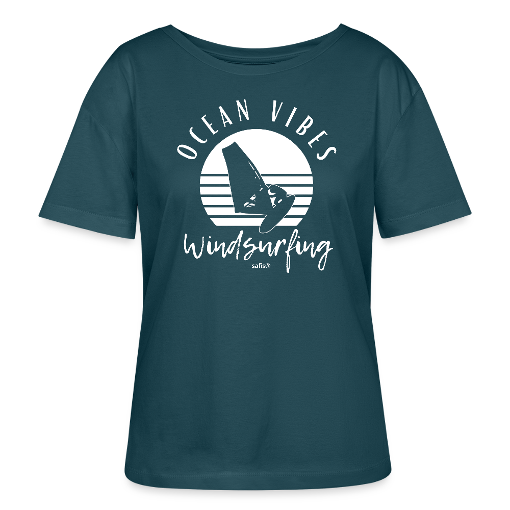 Relaxed Rundhals Frauen Bio-T-Shirt -ocean vibes windsurfing- - Dunkles Petrol