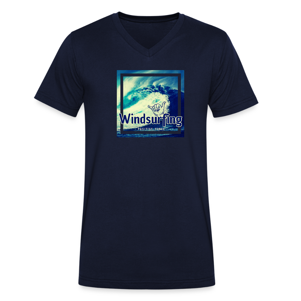 Männer Bio-T-Shirt mit V-Ausschnitt -positive vibes- - Navy