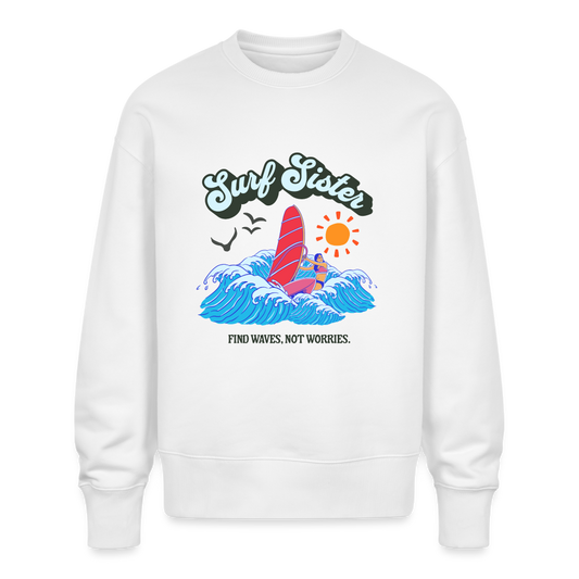 Unisex Oversize Bio Pullover -surf sister- - Weiß