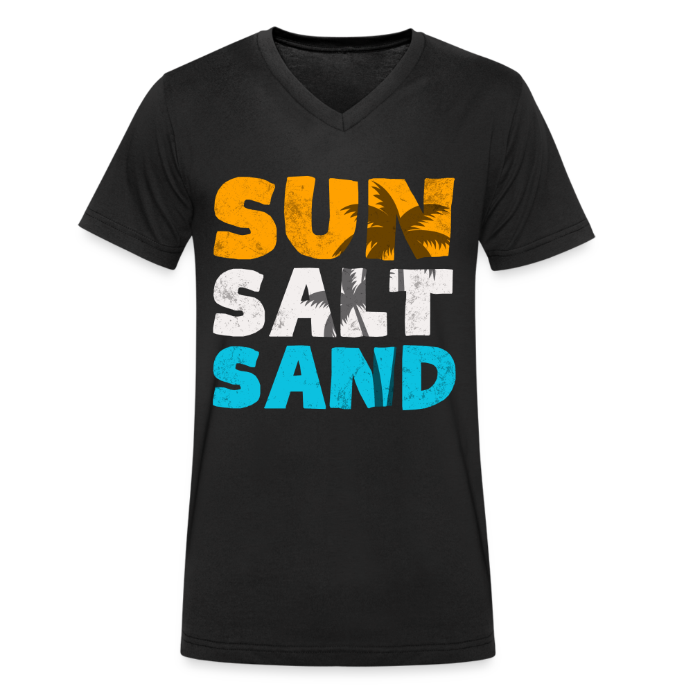 Männer Bio-T-Shirt mit V-Ausschnitt -sun salt sand- - Schwarz