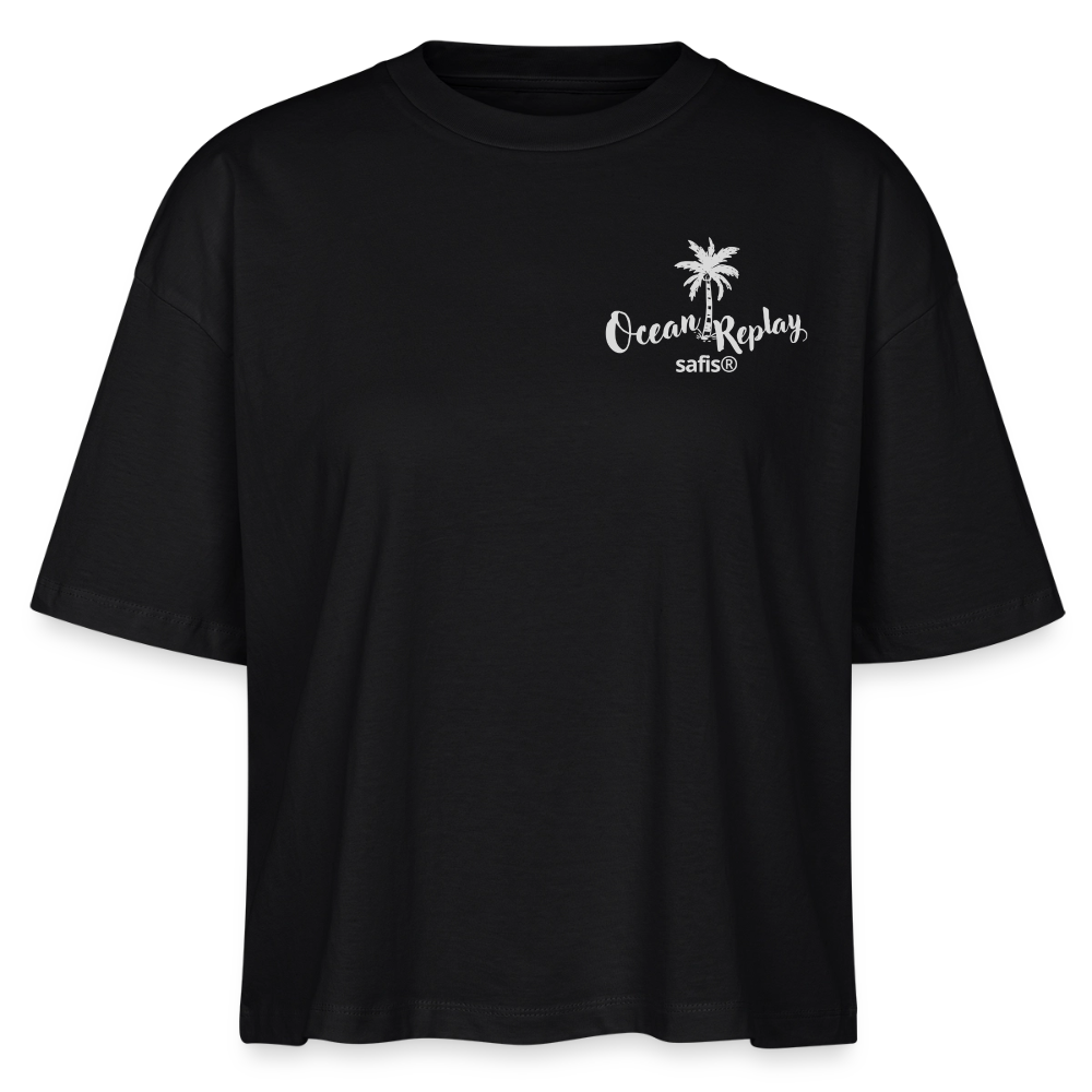 safis® Windsurfer Frauen Boxy Bio-T-Shirt Nova -Ocean replay- - Schwarz