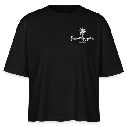 safis® Windsurfer Frauen Boxy Bio-T-Shirt Nova -Ocean replay- - Schwarz