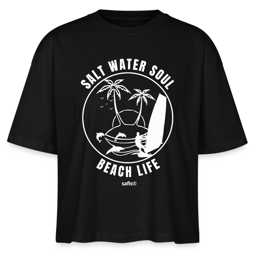 safis® Windsurfing Frauen Boxy Bio-T-Shirt Nova -salt water soul- - Schwarz