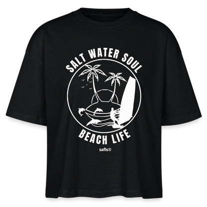 safis® Windsurfing Frauen Boxy Bio-T-Shirt Nova -salt water soul- - Schwarz