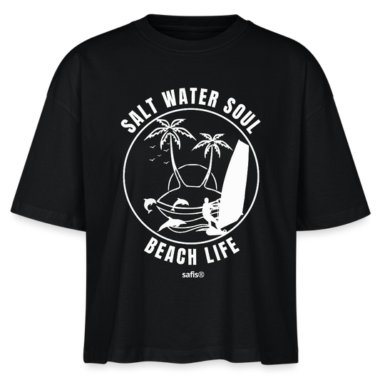 Frauen Boxy Bio-T-Shirt Nova -salt water soul- - Schwarz