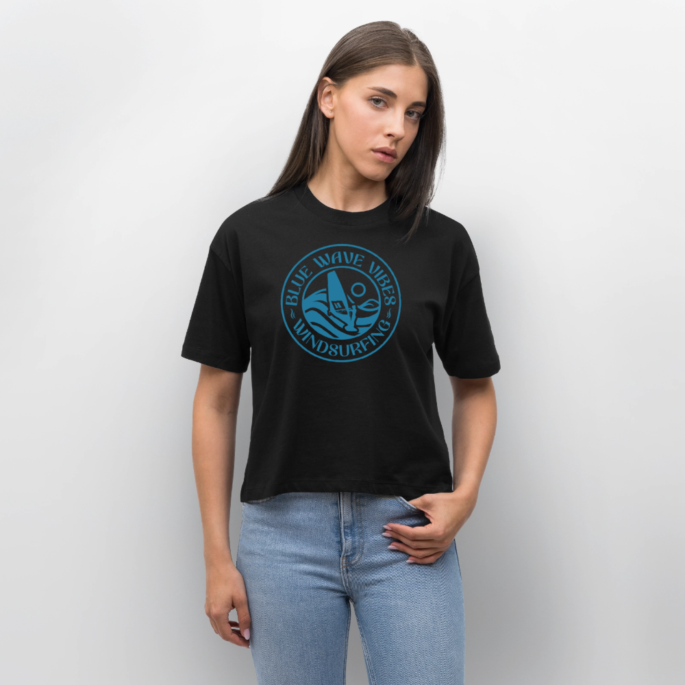 Frauen Boxy Bio-T-Shirt Nova -blue wave vibes- - Schwarz