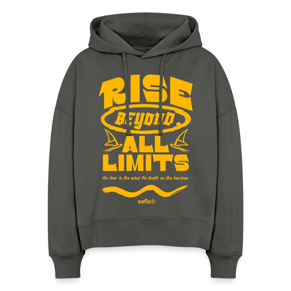 safis® nachhaltige Windsurfkleidung -rise all limits- Boxy Frauen Bio Hoodie Nora - Anthrazit