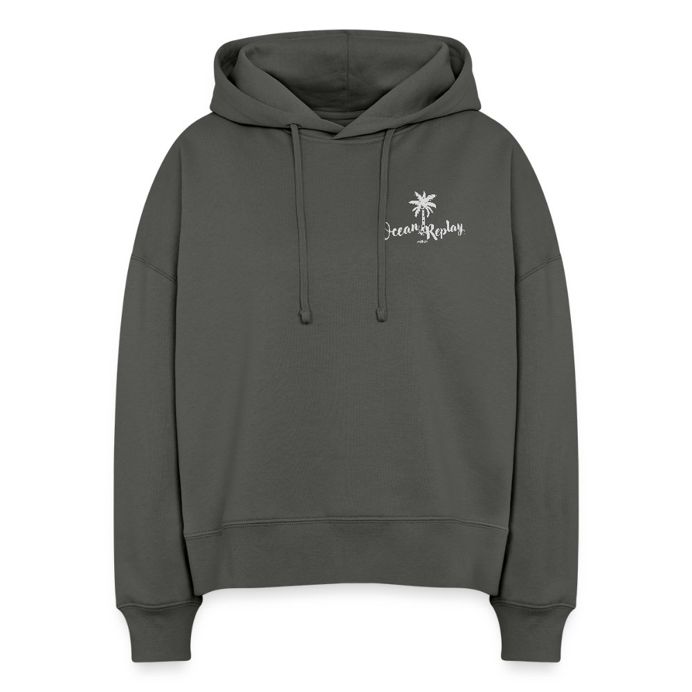 Boxy Frauen Bio Hoodie Nora -ocean replay- - Anthrazit