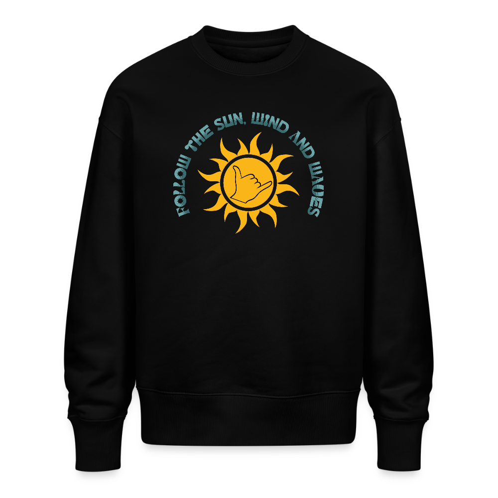 Unisex Oversize Bio Pullover -follow me- - Schwarz