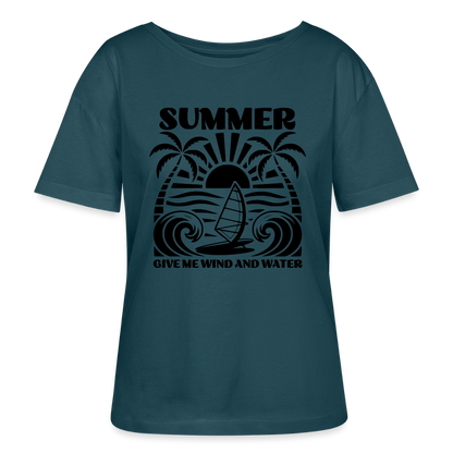 Safis Shop - Relaxed Rundhals Frauen Bio-T-Shirt -give me wind and water- - Dunkles Petrol