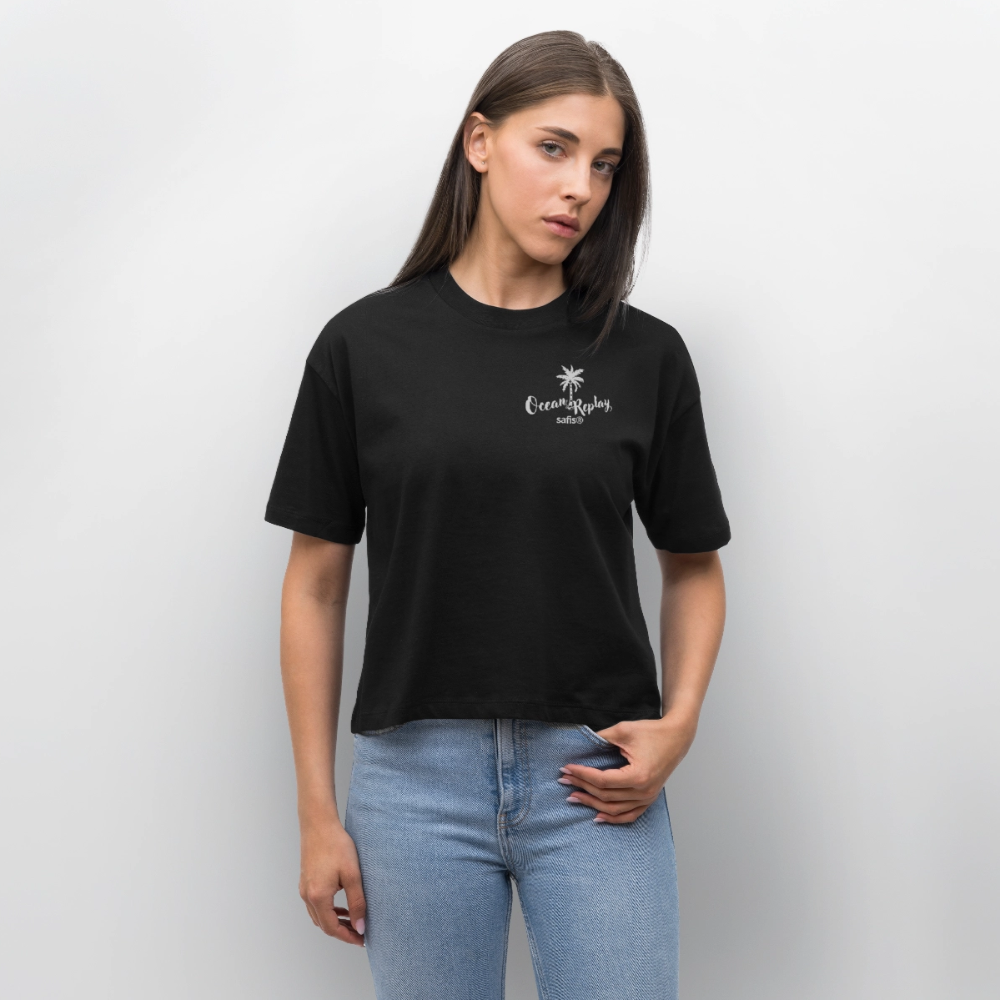 Frauen Boxy Bio-T-Shirt Nova -Ocean replay- - Schwarz