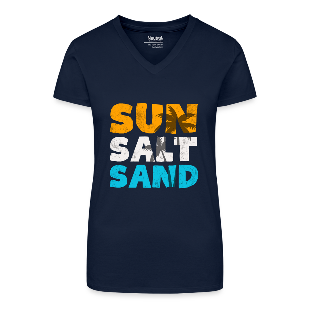 Bio Frauen T-Shirt mit V-Ausschnitt -sun salt sand- - Dunkelblau