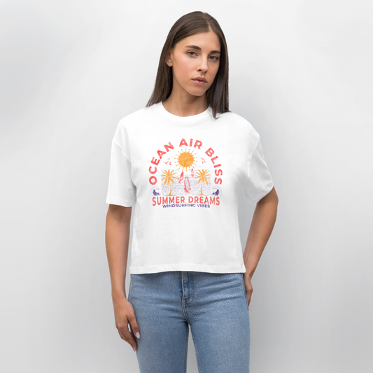 Frauen Boxy Bio-T-Shirt -ocean air bliss- - Weiß