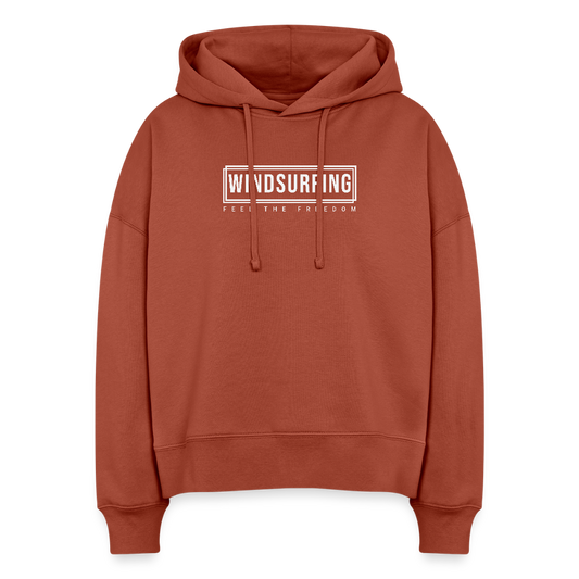 Boxy Frauen Bio Hoodie Nora -feel the freedom I- - Terrakotta
