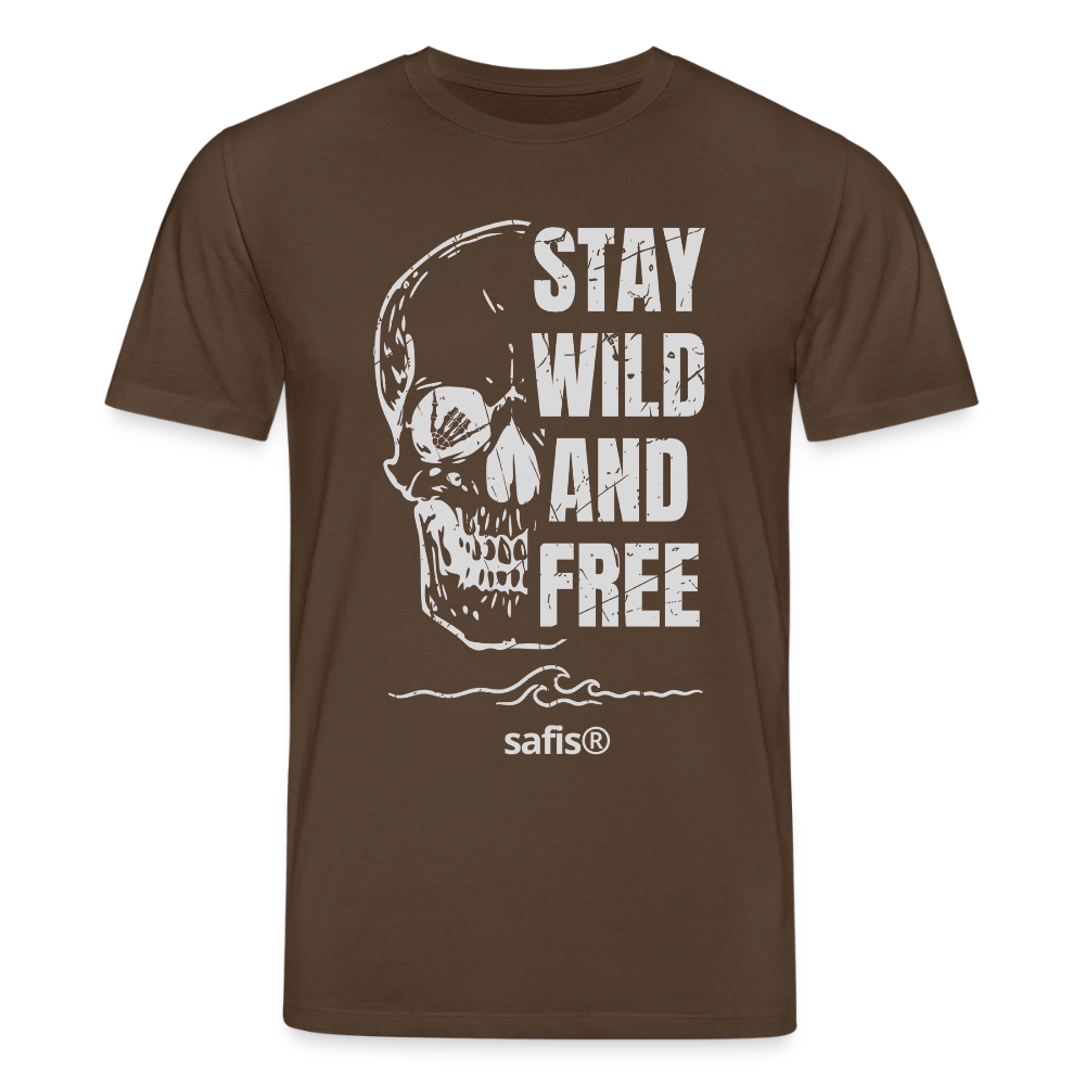 safis T-Shirt mit Totenschädel -wild and free- Unisex Bio-T-Shirt CREATOR - Dunkelbraun