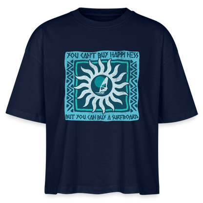 Frauen Boxy Bio-T-Shirt -buy happiness- - Navy