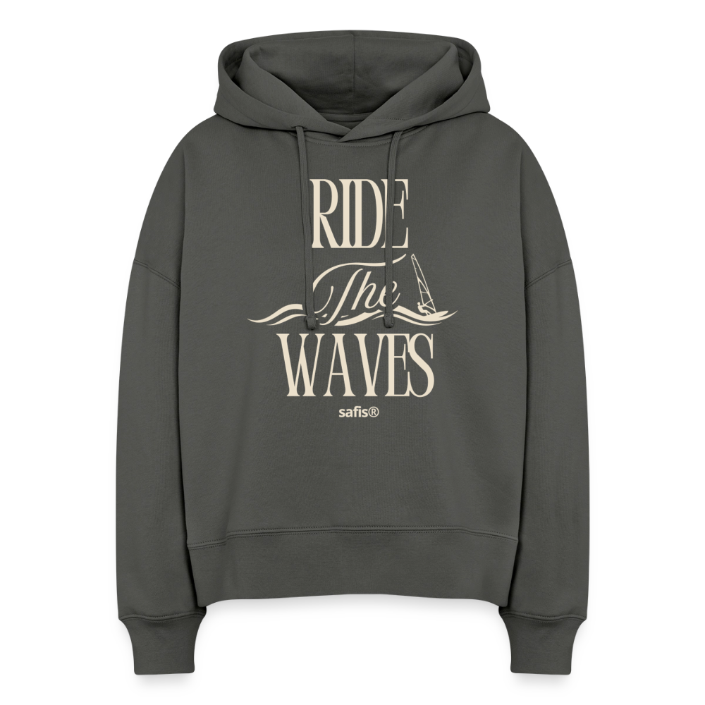 Boxy Frauen Bio Hoodie Nora -ride the waves- - Anthrazit