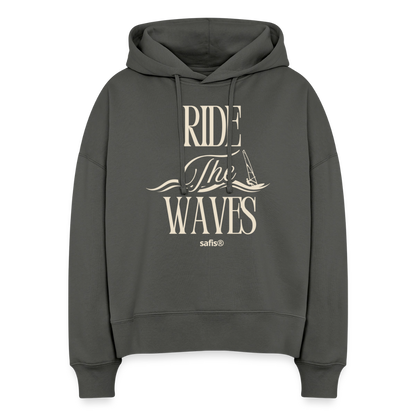 Boxy Frauen Bio Hoodie Nora -ride the waves- - Anthrazit