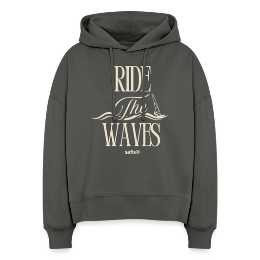 Boxy Frauen Bio Hoodie Nora -ride the waves- - Anthrazit