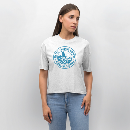 Frauen Boxy Bio-T-Shirt Nova -blue wave vibes- - Weiß meliert