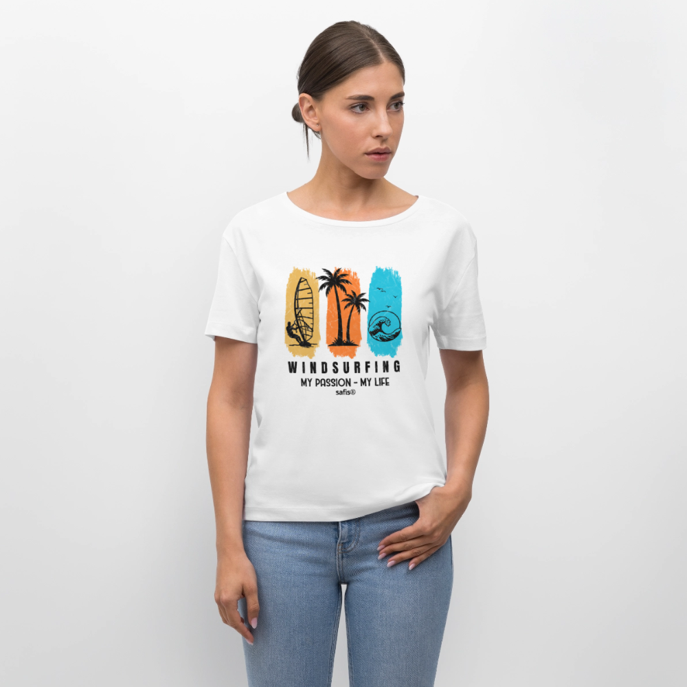 Relaxed Rundhals Frauen Bio-T-Shirt -my passion my life- - Weiß
