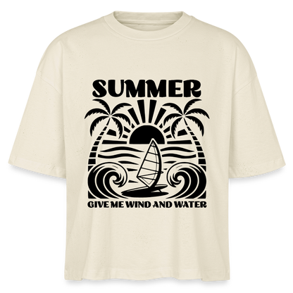 Safis Shop - Frauen Boxy Bio-T-Shirt Nova -give me wind and water- - Weißgrau