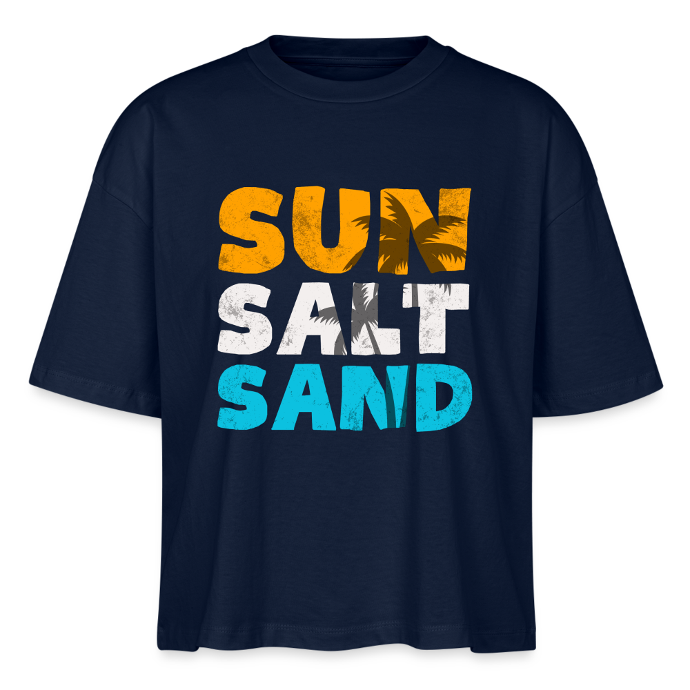 Frauen Boxy Bio-T-Shirt -sun salt sand- - Navy