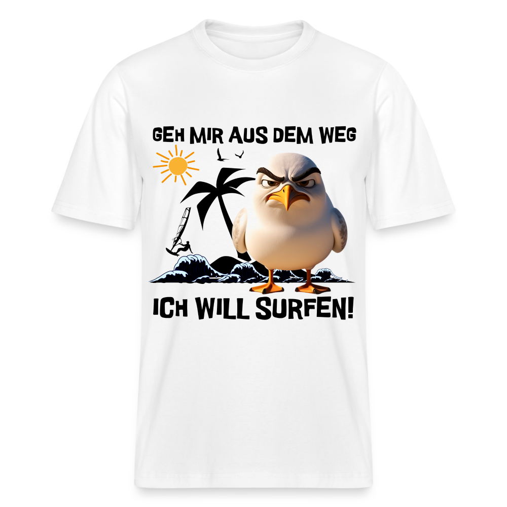 Relaxed Fit Unisex Bio-T-Shirt -ich will surfen- - Weiß