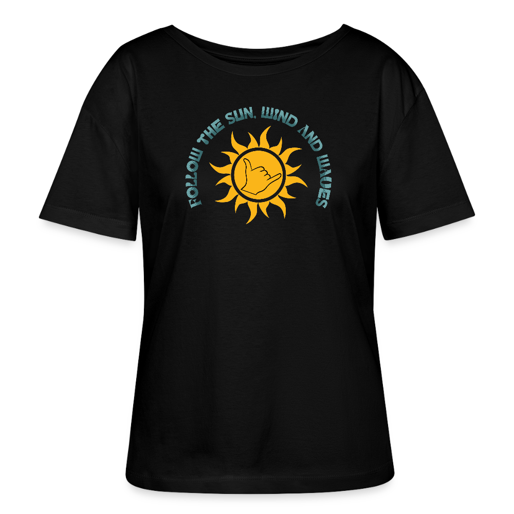 Relaxed Rundhals Frauen Bio-T-Shirt -folllow me- - Schwarz