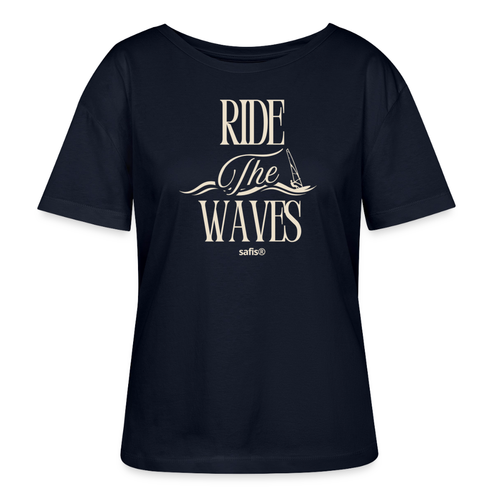Relaxed Rundhals Frauen Bio-T-Shirt -ride the waves- - Navy