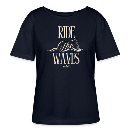 Relaxed Rundhals Frauen Bio-T-Shirt -ride the waves- - Navy